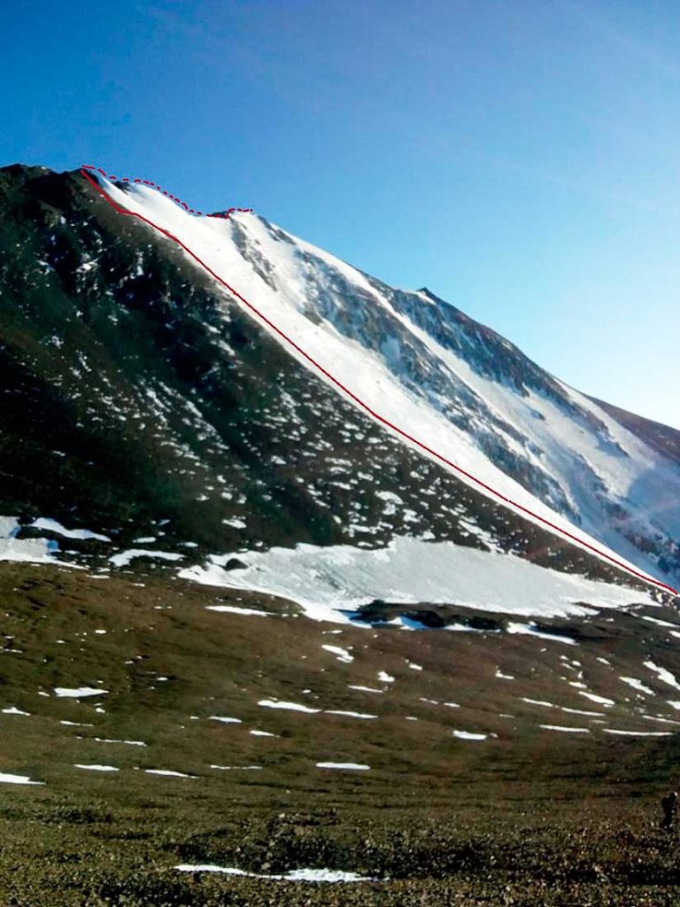 El plan de ascenso al Plata de Juan Cruz, por su pared Sur.