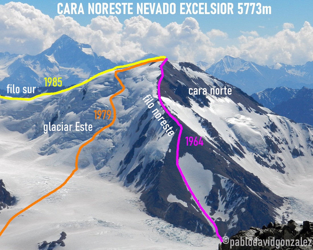 Por la cara Noreste, el Excelsior fue ascendido en 1964, 1979 y 1985.