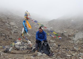 Juan Pablo Sarjanovich en 2017 en el campo base de la cara Sur del Kanchenjunga.
